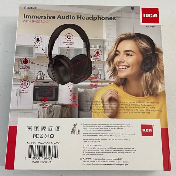 RCA Immersive Bluetooth Audio Headphones With Bass Boost, Black, New - Picture 10 of 12